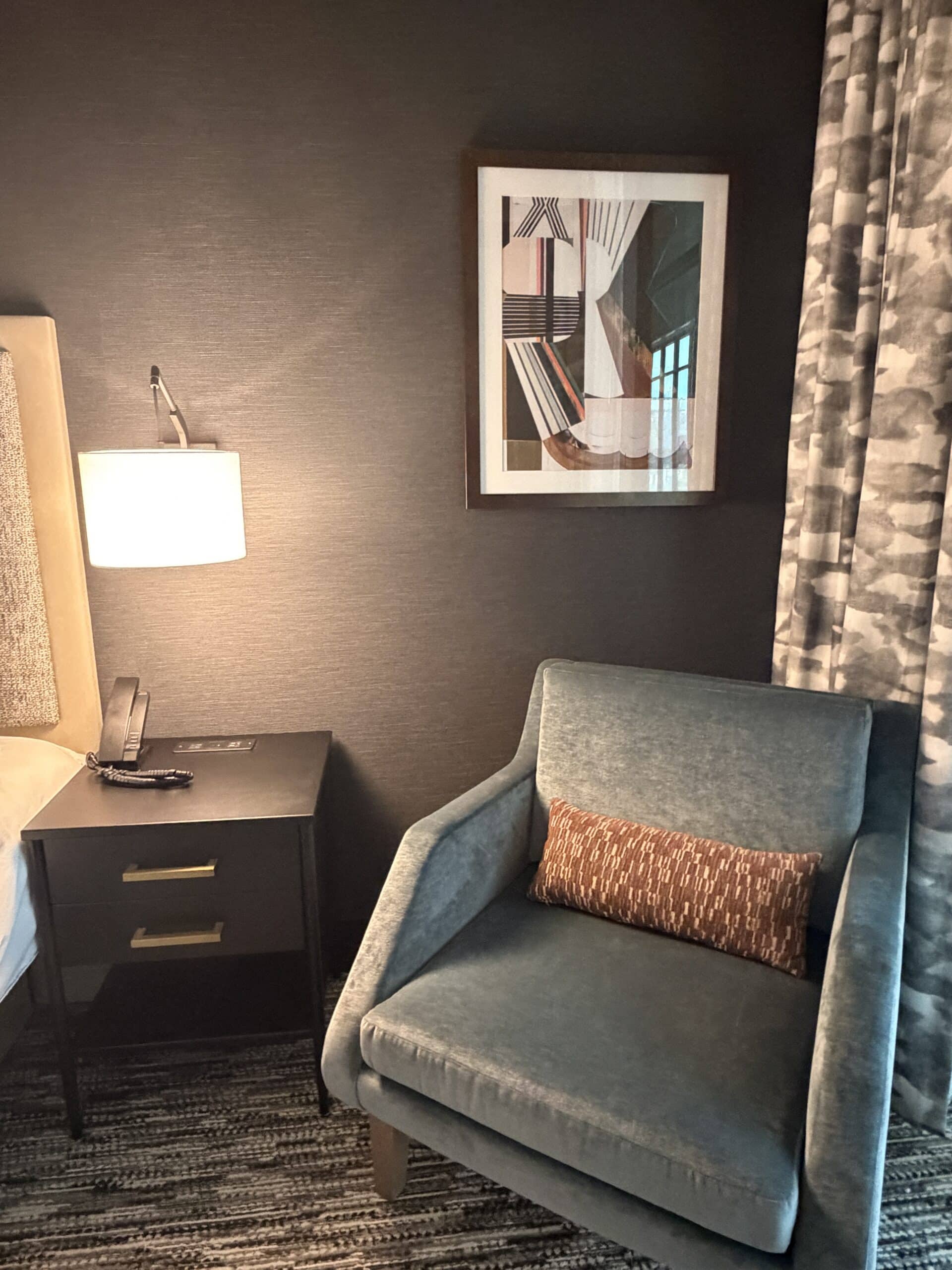 Hotel model room setup — full-scale FF&E installation prior to brand review